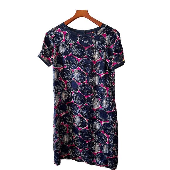 Tory Burch Mod 60s Silk Jacquard Print Shift Dress Blue Magenta 0 - Picture 1 of 8
